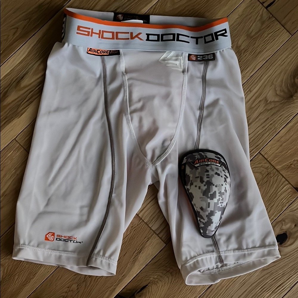 Shock Doctor White Boxer Briefs with Protective Cup